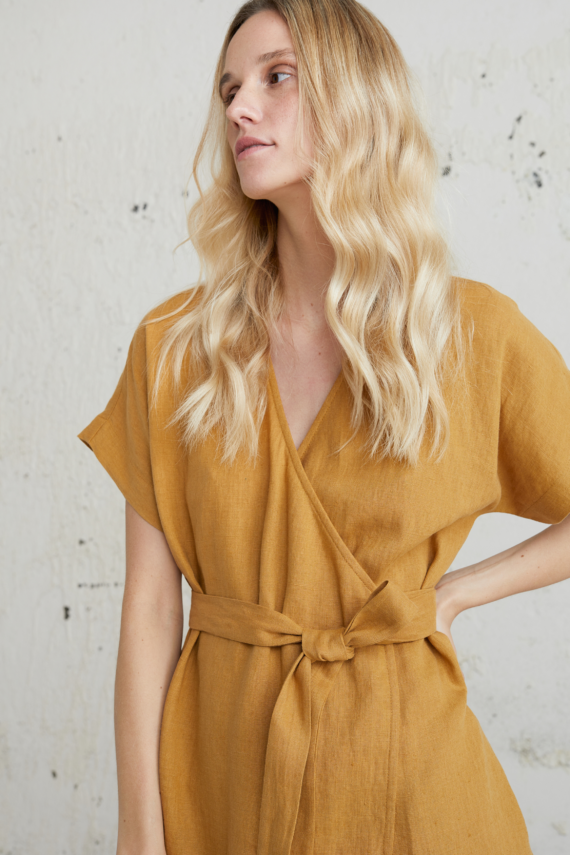 Kimono Tipo Suknele Moterims Geltona