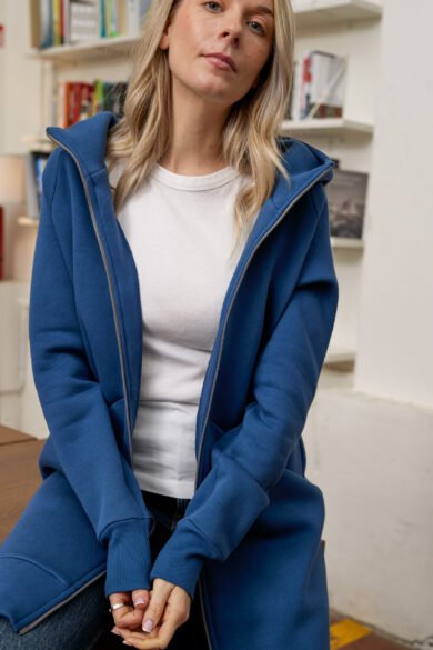 Dzemperis Ruonis Melynas Ilgas Dvipusis Uztrauktukas Kapisonu