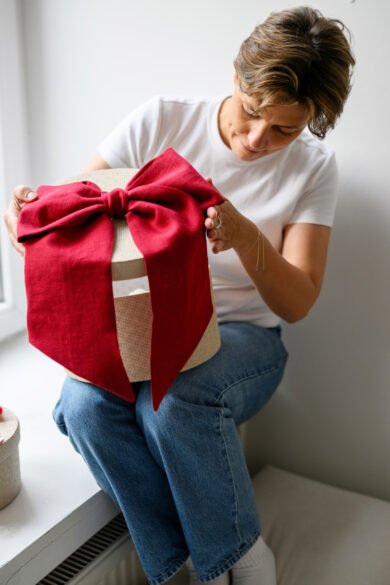 Lininis Kaspininas Papuosimas Raudonas