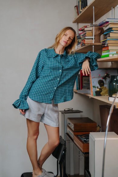 Moteriski Lininiai Marskiniai Smaragdine