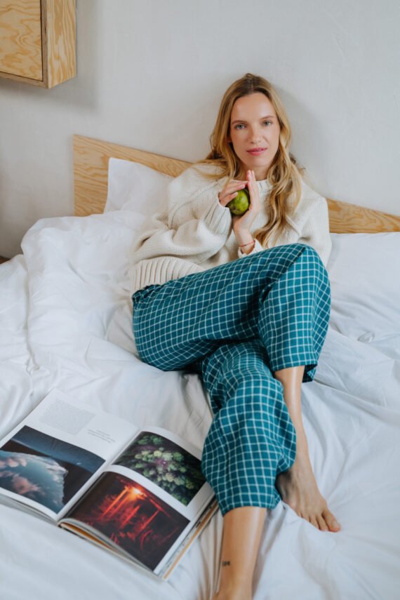 Laisvalaikio Linines Kelnes Zaliai Melynos Moterims