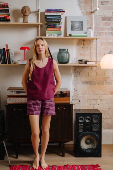 Vysniniai Lininiai Sortai Komplektas Su Topu Lietuviskas Dizainas